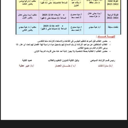 ارشاد اكاديمى قسم الارشاد تخلفات فصل الربيع ٢٠٢٤-٢٠٢٥ 