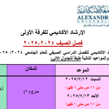 الارشاد الاكاديمي لفصل الصيف 2024 - 2025