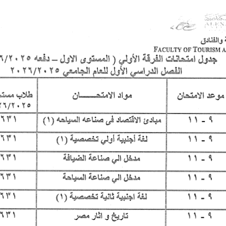 جدول امتحانات الفصل الدراسى الأول