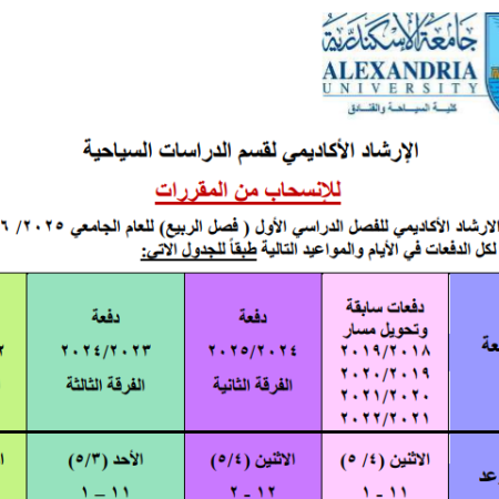 مواعيد الانسحاب من المقررات لجميع الفرق فصل الربيع للعام الجامعي ٢٠٢٥-٢٠٢٦
